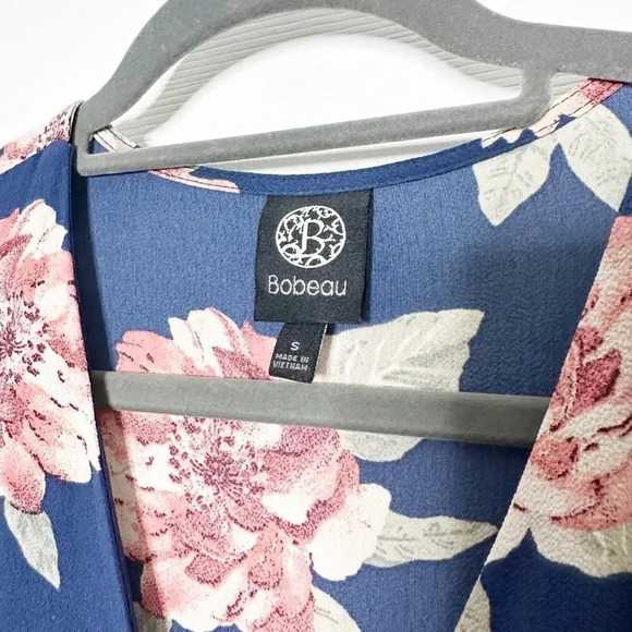 BOBEAU Size Small Short‎ Sleeve Midi Wrap Dress Blue Pink Floral Print - Picture 3 of 8